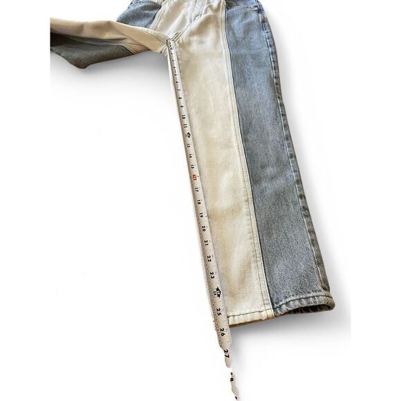 Pacsun Women's Mom Jeans Sz.26 Two Tone Cut and Sew Frayed High Rise Tapered - Picture 9 of 11